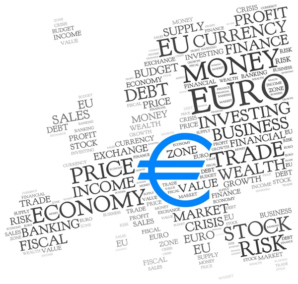 Euro woord wolk met symbool van munt — Stockvector