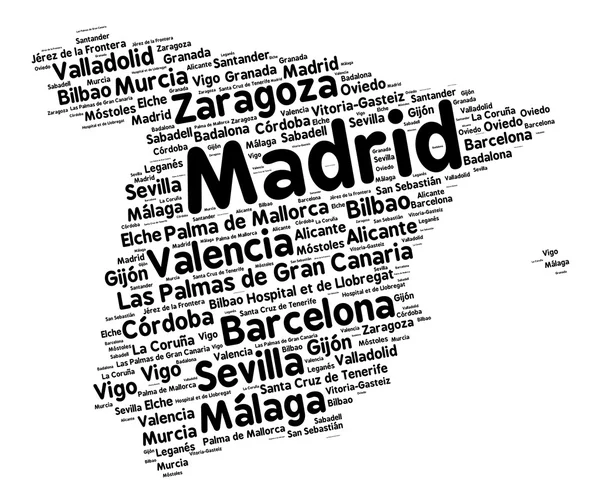 Les villes d'Espagne mot nuage — Image vectorielle