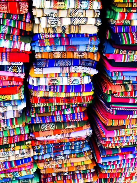 Colorful blankets in bolivian street market