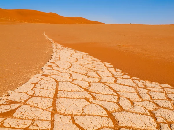 Pęknięty gleby i czerwony piasek pustyni Namib w Namibii — Zdjęcie stockowe