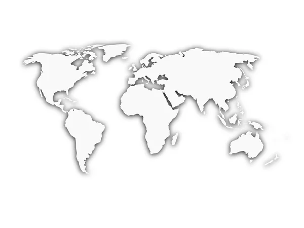 Mapa del mundo blanco con silueta de sombra — Vector de stock