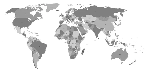 Mapa del mundo vectorial con etiquetas de país — Vector de stock