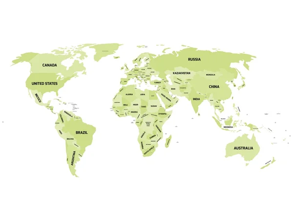 Карта мира с названиями суверенных стран и более крупных зависимых территорий — стоковый вектор