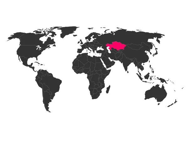 Weltkarte mit hervorgehobenem Kasachstan — Stockvektor