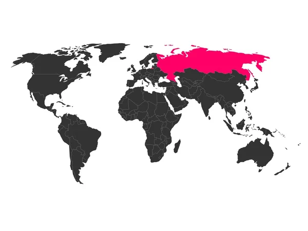 Mapa Del Mundo Con Rusia Resaltada Mapa Vectorial Político Simplificado — Vector de stock