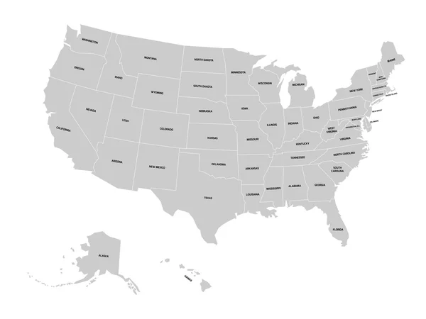 Mapa vectorial de Estados Unidos de América con nombres de estado — Vector de stock