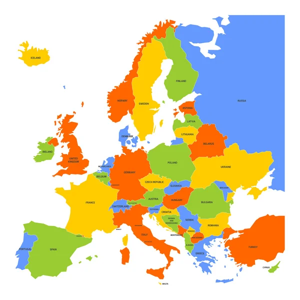 Mappa colorata dell'Europa — Vettoriale Stock