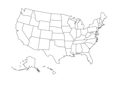 Blank outline map of USA clipart
