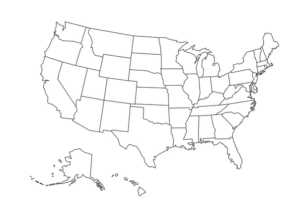 Prázdná obrysová mapa USA — Stockový vektor