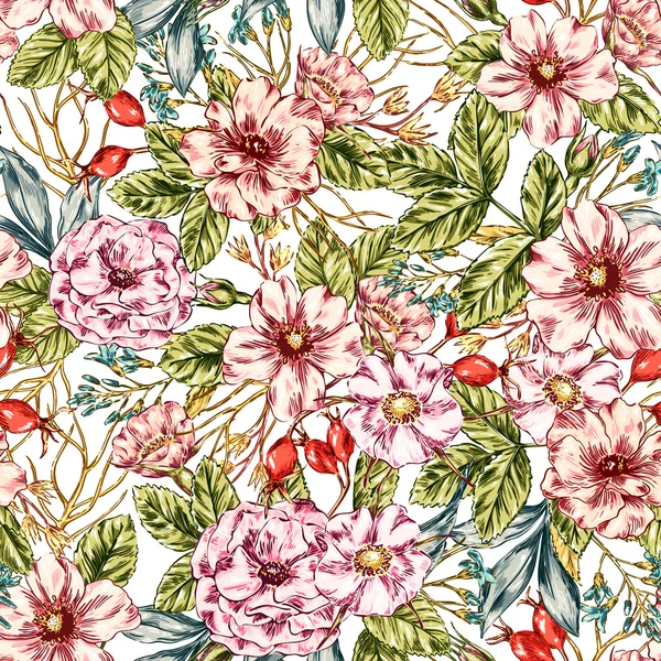 Seamless Wild Rose Pattern — стоковый вектор