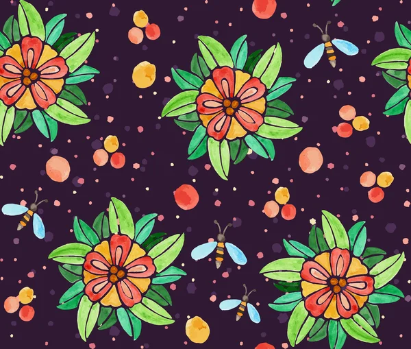 花とのシームレスな水彩画パターン — ストックベクタ