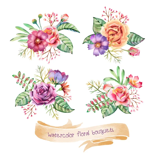 Watercolor Bouquets — Stock Vector