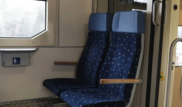 Cadeiras Trem Vista Pela Janela Cadeiras Confortáveis Trem Moderno Com — Fotografia de Stock
