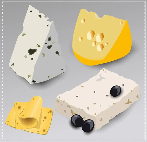 Sada různých druhů sýra. Vektorové ilustrace. Stock Ilustrace