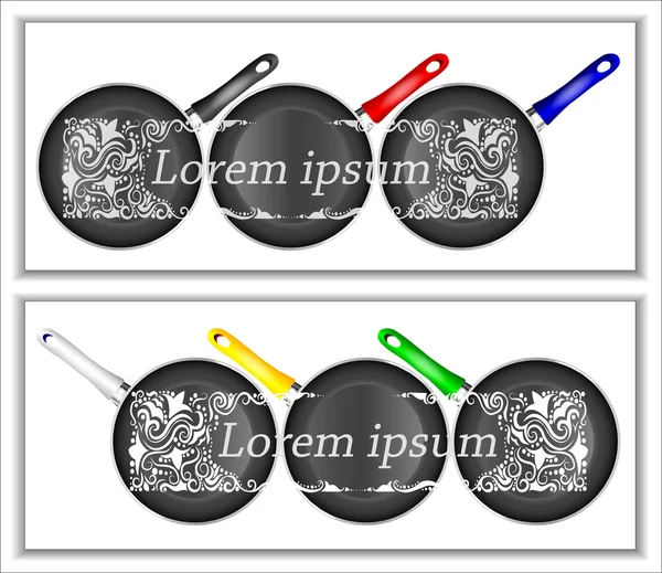 Imagen vectorial de sartenes de diferente diseño de color . Ilustraciones de stock libres de derechos