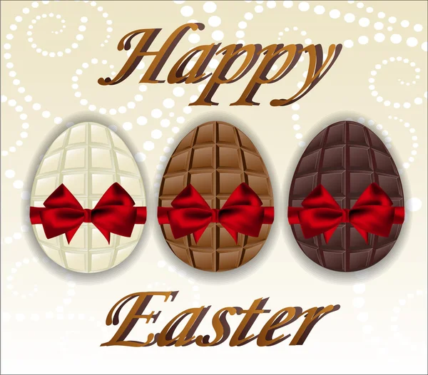 Tři druhy čokoládová velikonoční vejce. Vektorové ilustrace. — Stockový vektor