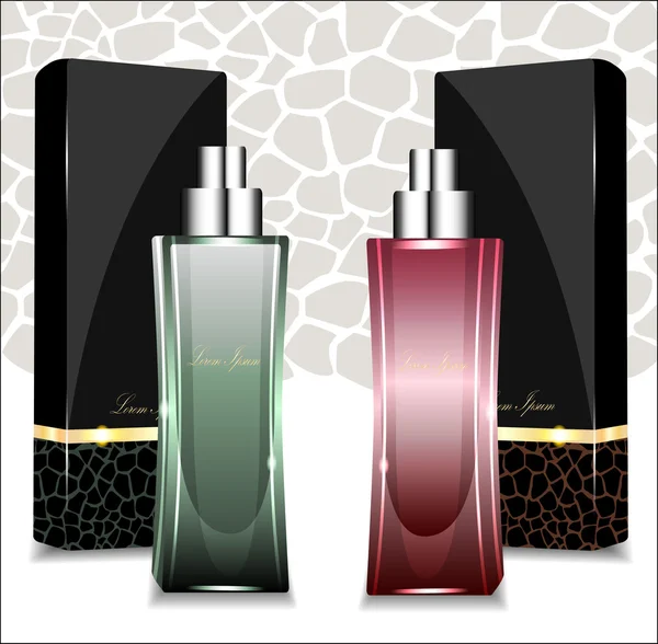 Perfume perfumado com embalagem elegante. Ilustração vetorial . — Vetor de Stock