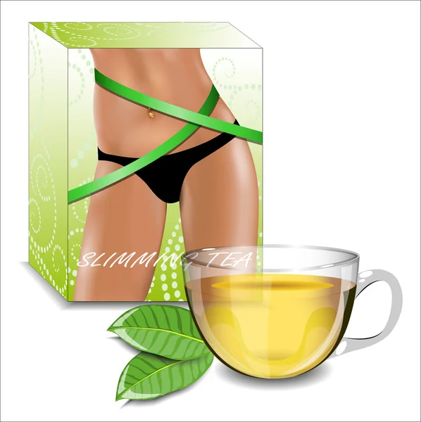 Bantning te. Te förpackning med bilden av välväxt kvinnlig hip — Stock vektor
