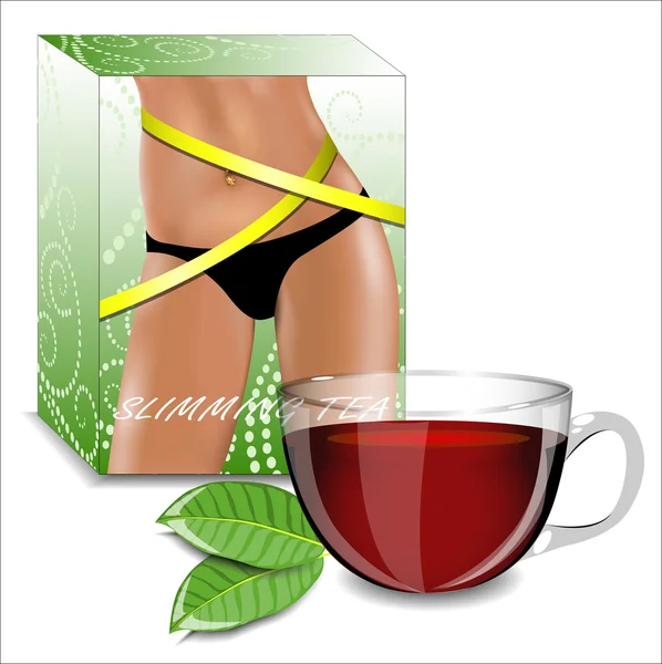 Té adelgazante. Envase de té con la imagen de la cadera femenina bien formada Ilustraciones de stock libres de derechos