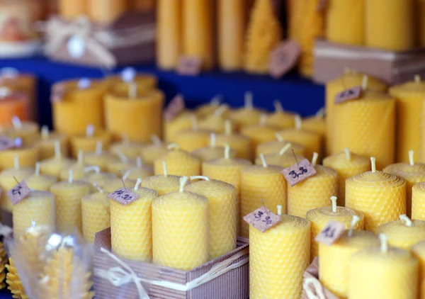 Bees Wax Candles Being Sold Christmas Market — Stock Photo, Image