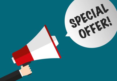 Erkek el megafonu - konuşma balonunda özel teklif