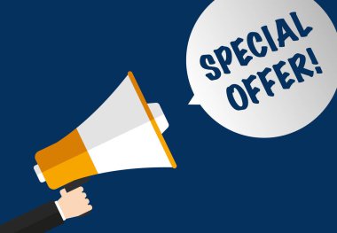 Erkek el megafonu - konuşma balonunda özel teklif