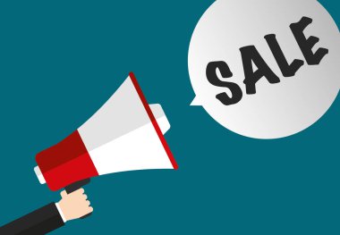 Satış Konuşması Kabarcığı - El Tutuşu Megafon Düz Tasarım Vektörü