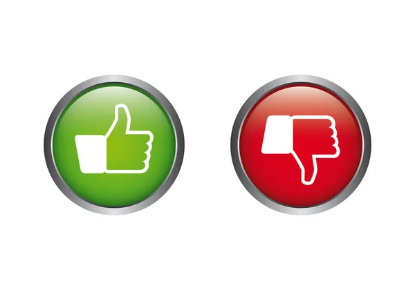 Feedback buttons like dislike thumbs up down in green and red vector — Stock Vector