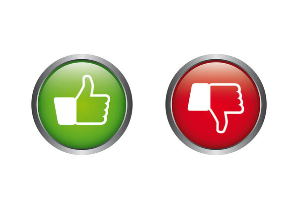 Feedback buttons like dislike thumbs up down in green and red vector