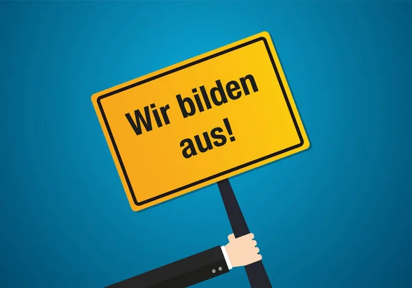 Panneau jaune avec texte allemand signifiant que nous formons les employés — Image vectorielle