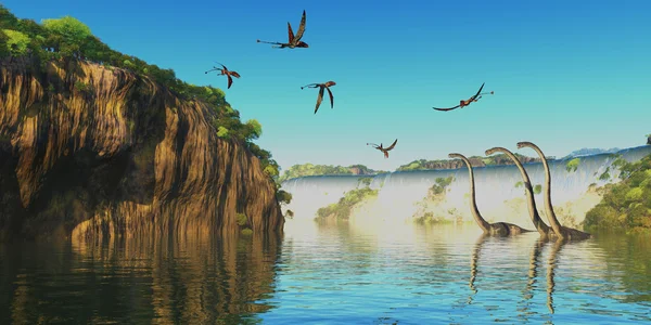 Dinossauros de Dimorfodon e Omeissauro — Fotografia de Stock