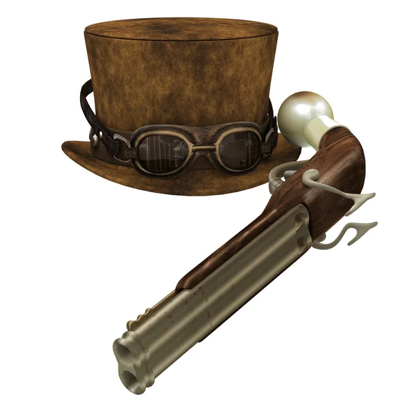 Steampunk Hat Goggles Gun — Stock Photo, Image