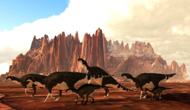 Bir Brachylophosaurus dinozor sürüsü Kanada ve Amerika 'nın Kretase Dönemi boyunca çöl bölgesinden geçer..