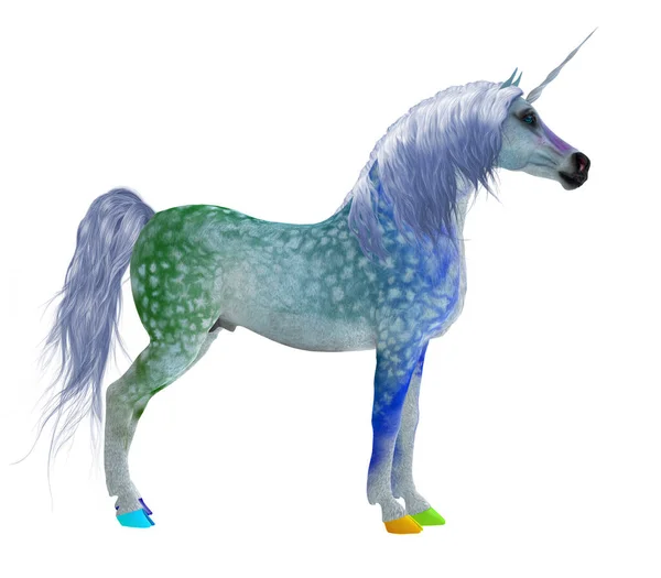 Renkli Fantezi Unicorn Sivri Alnı Olan Efsanevi Bir Mitoloji Yaratığıdır — Stok fotoğraf