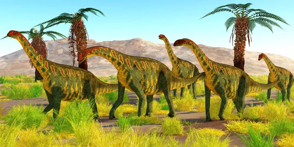 Jobaria Dinoszauruszok Egy Csordája Együtt Utazik Szahara Sivatagban Afrikában Jurassic — Stock Fotó