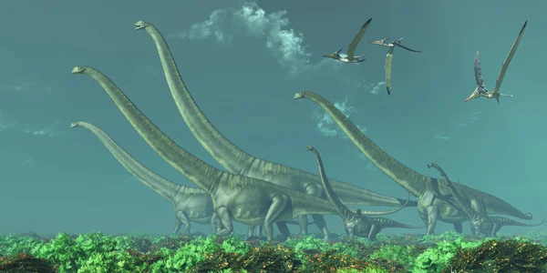 Dinossauro Mamenchisaurus viaja — Fotografia de Stock