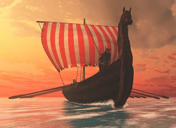 Viking Man and Longship — Stock Photo, Image