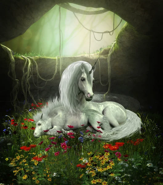 Unicorn Mare and Foal — Stock Photo, Image