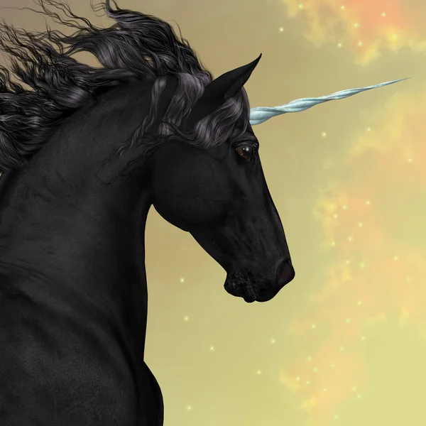 Unicorno frisone nero — Foto Stock