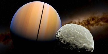 Aegaeon Satürn 'ün uydusu Satürn' ün G halkasındaki Janus ve Mimas uyduları arasında yörüngede..