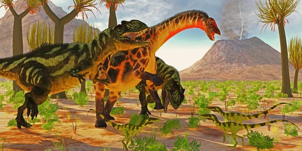 Dicraeosauro attaccato da Yangchuanosaurus — Foto Stock
