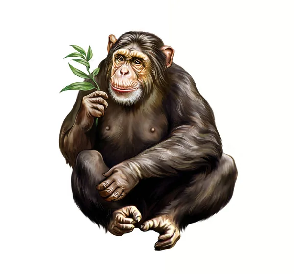 Retrato Realista De Um Macaco Adulto Em Fundo Branco Ilustração Stock -  Ilustração de desenho, multa: 289792362