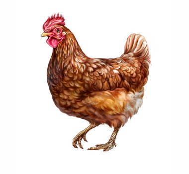 Tavuk (Gallus gallus domesticus) kuş ansiklopedisi için gerçekçi çizim, beyaz arkaplanda izole görüntü