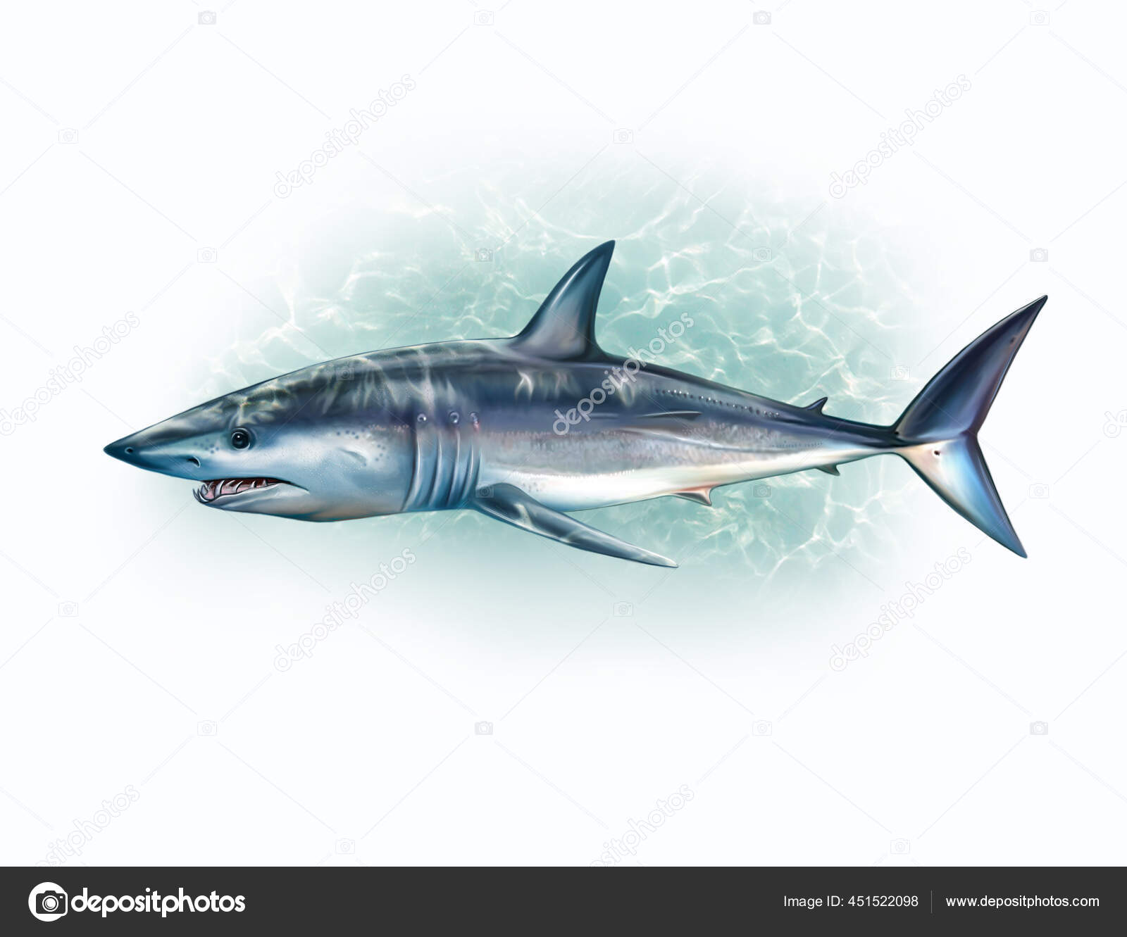 Mako Isurus Tiburón Arenque Gris Azul Agua Dibujo Realista Ilustración —  Foto de stock #451522098 © Liliya.Butenko, image size:1600x1331