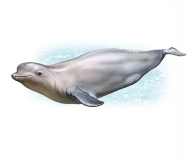 Beluga balinası (Delphinapterus leucas), gerçekçi çizim, Kuzey Kutbu sakinleri ve okyanusları için çizim, beyaz arka planda izole edilmiş görüntü.