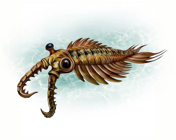 Anomalocaris - extinct animal of the Cambrian period of the Paleozoic era, unusual shrimp, an arthropod fossil, isolated image on white background