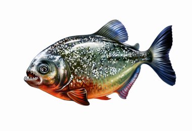 piranha (Pygocentrus nattereri), realistic drawing, illustration for the encyclopedia of animals of South America, inhabitants of the rivers of the Amazon, isolated image on a white background