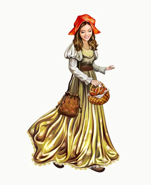 Red Riding Hood Beautiful Girl Basket Fairytale Character Protagonist Isolated — Stock Photo, Image