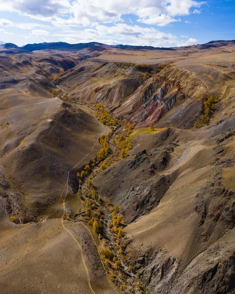 Sonbaharda Kızıl Tepeler, Dağlar ve Karayipler. Hava görüntüsü. Mars. Altai Dağları, Rusya