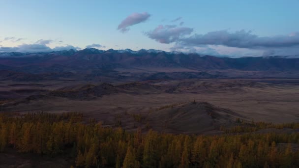 Die Kurai-Steppe und der Kurai-Gebirgskamm bei Sonnenuntergang. Altai-Gebirge. — Stockvideo